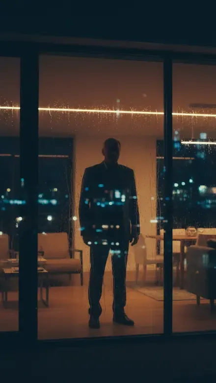 Still from Glass House — A fortune, a family, and the architect who films everything.