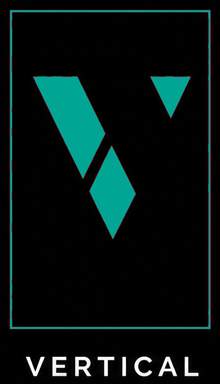 V4Vertical — the geometric V mark in a teal portrait rectangle above the VERTICAL wordmark
